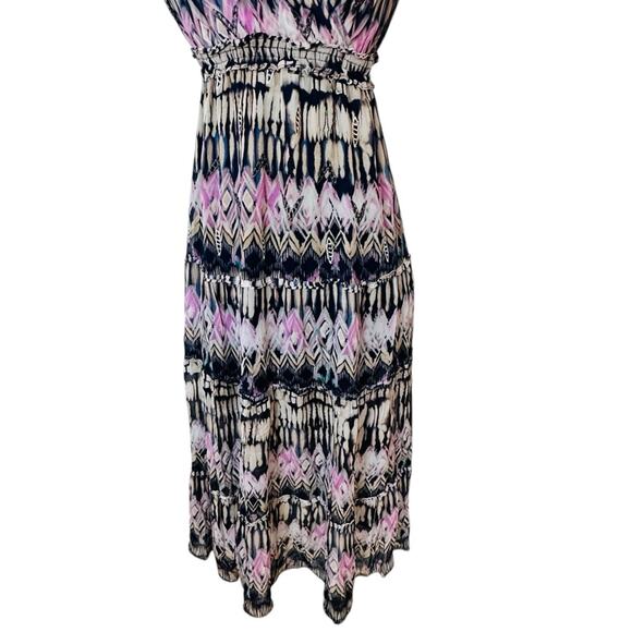 Hale Bob Multicolor Patterned Chiffon Metallic Embroidered Midi Dress XS - Picture 5 of 12